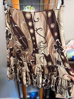 Tiered Floral Skirt in Brown and Cream